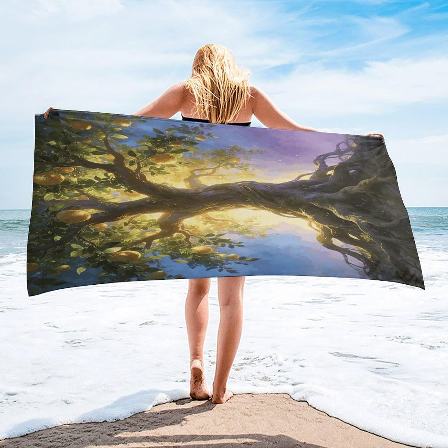 The Tree of Life Bath Towel, Highly Absorbent & Quick Drying Beach Towel, Compact & Lightweight Pool Towel for Bathroom, Beach, Pool, Gym, Spa, and Hotel Use