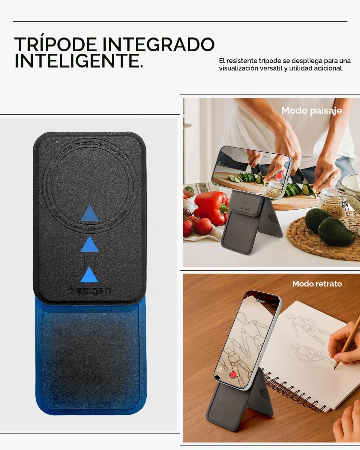 Spigen Cartera Magnética Slim Fold MagFit con Soporte para Tarjetas y Trípode [3 Tarjetas] Compatible con iPhone 17 17e 16 15 14 13 12 Pro MAX Air y Pixel 10 Series Compatible con MagSafe y Pixelsnap