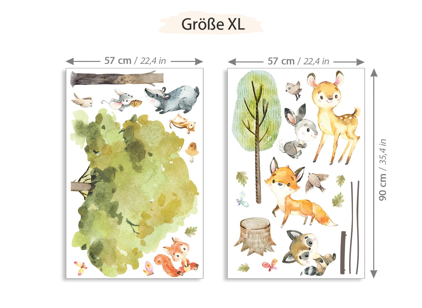 Grandora Wandtattoo Wandsticker Kinderzimmer Waldtiere Bäume Wandaufkleber Wanddeko Fuchs Sticker Babyzimmer REH Spielzimmer Hase Wandbild Kinder Aufkleber DL762-4