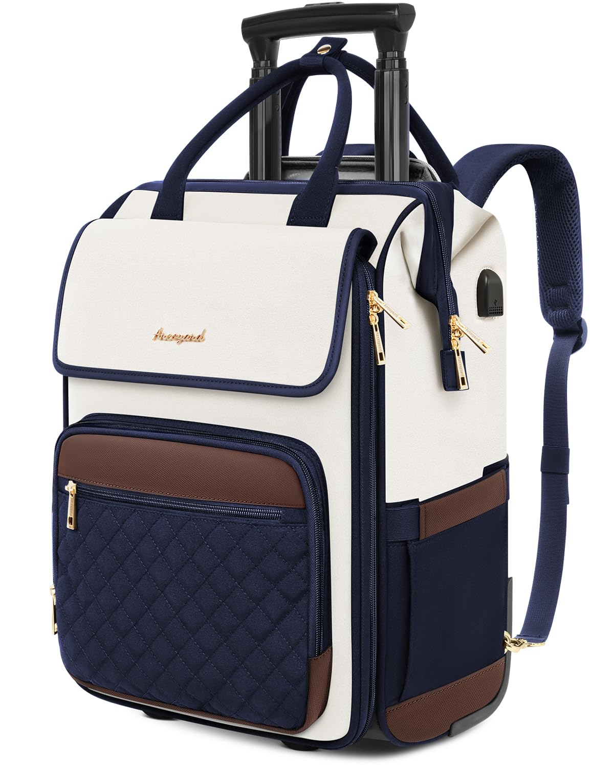 Rolling Backpack for Women, Travel Rolling Laptop Backpack with Wheels, Vertical & Horizontal Storage 2 In 1, Flip-Top Design, Water-Resistant Overnight College Underseat Carry on Luggage, Navy Blue