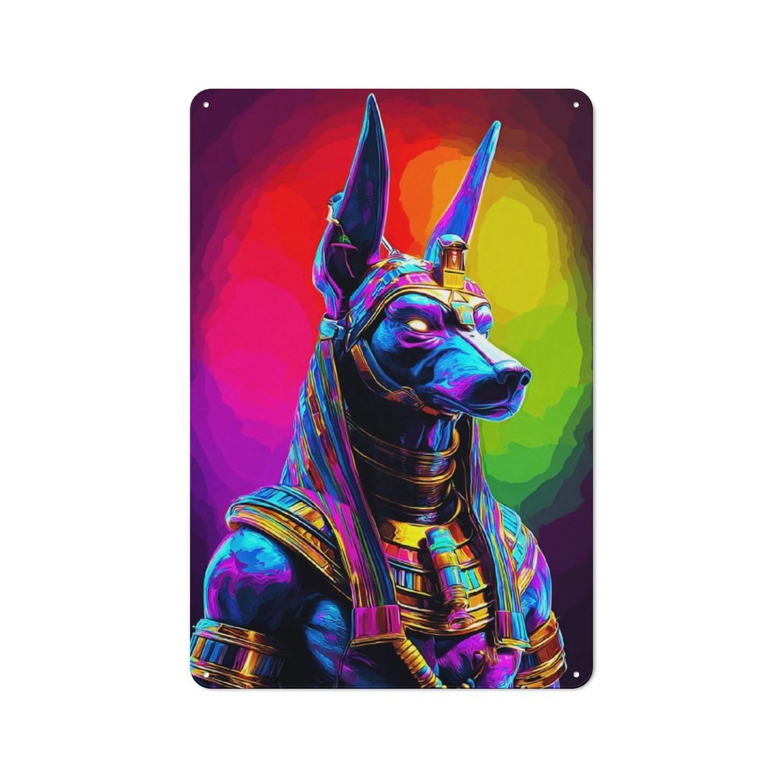 Junmoney Colorful Egyptian Anubis Statue -1 Vintage Tin Sign 30X20cm, Rustic Bistro Wall Plaque For Kitchen, Cafe, Pantry Or Dining Room