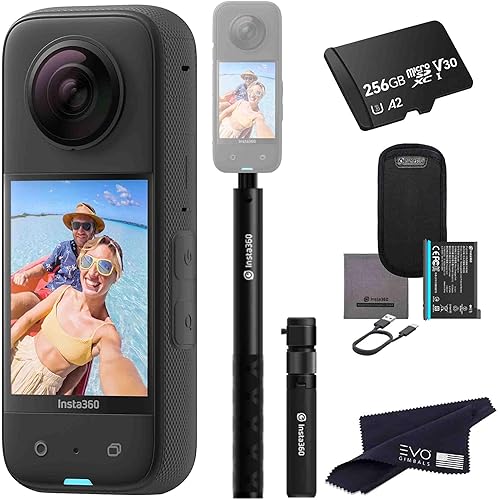 Insta360 X3 - Waterproof 360 Action Camera with 1/2" 48MP Sensors, 5.7K 360 HDR Video, 72MP 360 Photo, 4K Single-Lens, 60fps Me Mode, 2.29" Touchscreen, AI Editing |Bundle Includes Bullet time&256GB