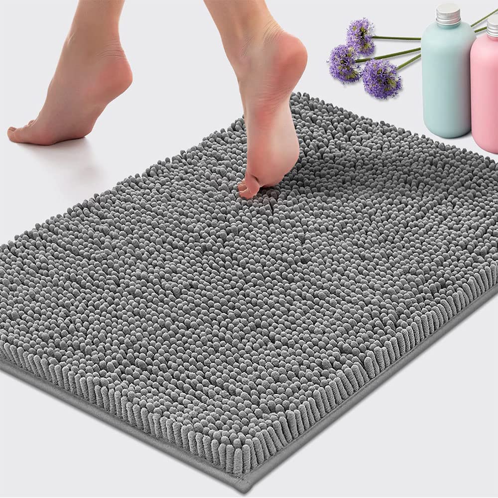 NeoStyle 50x80CM Bathroom Rug,Non Slip Bathroom Mat for Bathroom, Ultra Thick Soft Plush Floor Mats Absorbent Premium Bath Mats Bath Rug Set Door Mat for Kitchen Living Room(Light Grey)