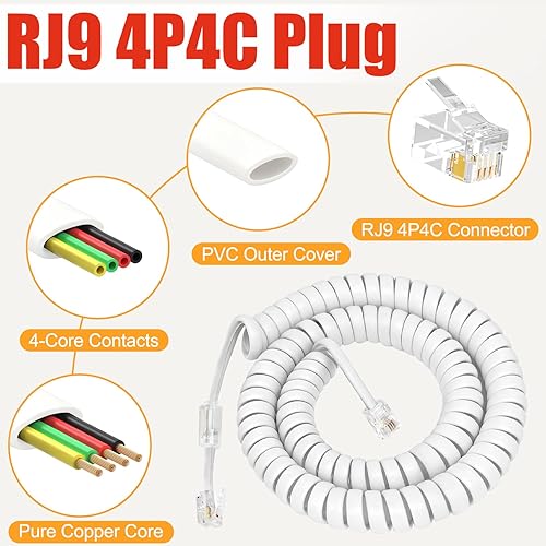 Miniatura 5 de Uvital Desenredador de cable de teléfono para teléfono, 1 paquete de cable de teléfono de 10 pies sin enrollar (1.2 pies en espiral) y 1 paquete de