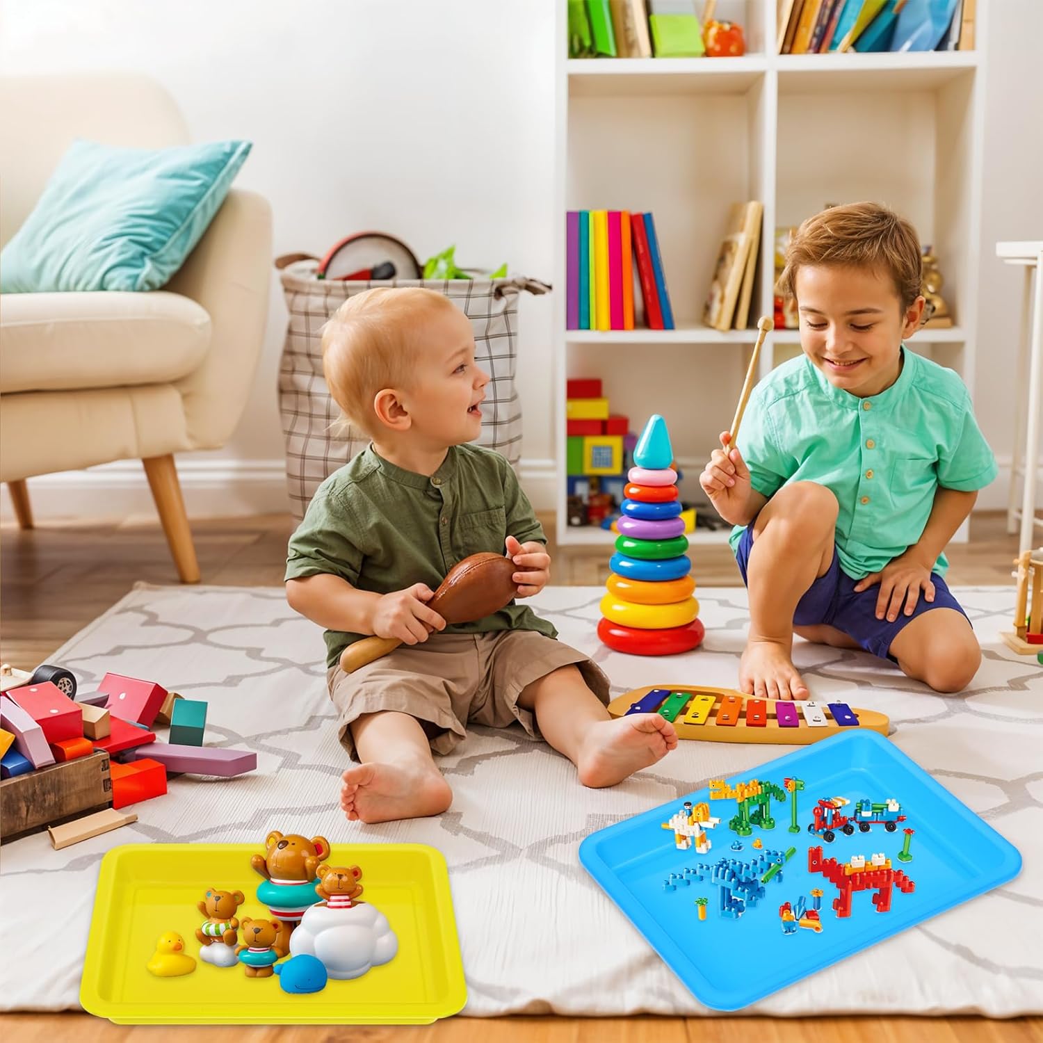 20 Pack Plastic Art Trays, Multicolor, Large, Rectangular, Stackable, Smooth Finish, 13.4 x 10 x 1 inches, Ideal for Painting, Mixing Beads, Crafting, Sorting, Beading, Home Organizing - Image 4