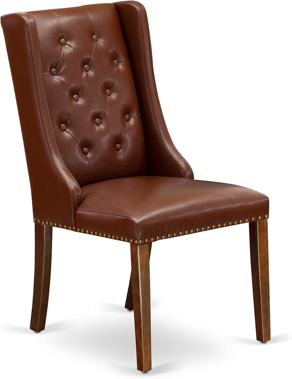 East West Furniture HLFO3-MAH-46 3 Piece Dining Room Furniture Set Contains a Round Dining Table with Pedestal and 2 Brown Faux Faux Leather Upholstered Chairs, 42x42 Inch, Mahogany