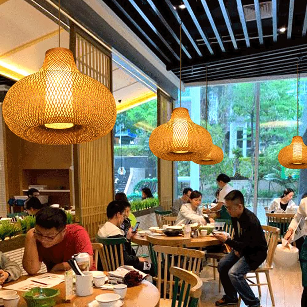 ZHANGL Lampada a sospensione lanterna in bambù retrò in stile europeo Lampadario in rattan intrecciato a mano Paralume in bambù E27 Lampada a risparmio energetico Comodino per uso domestico Lanterna a