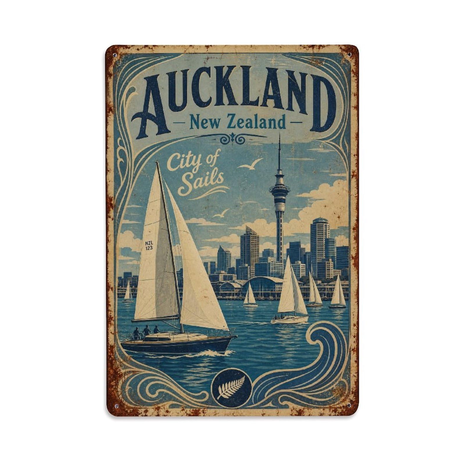 Gead 8X12inch Style Vintage Travel Auckland New Zealand Harbor Metal Tin Sign