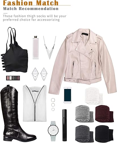 Miniatura 5 de SATINIOR Women Thigh High Socks Over Knee Stockings Cotton Long Booting Socks Leg Warmers