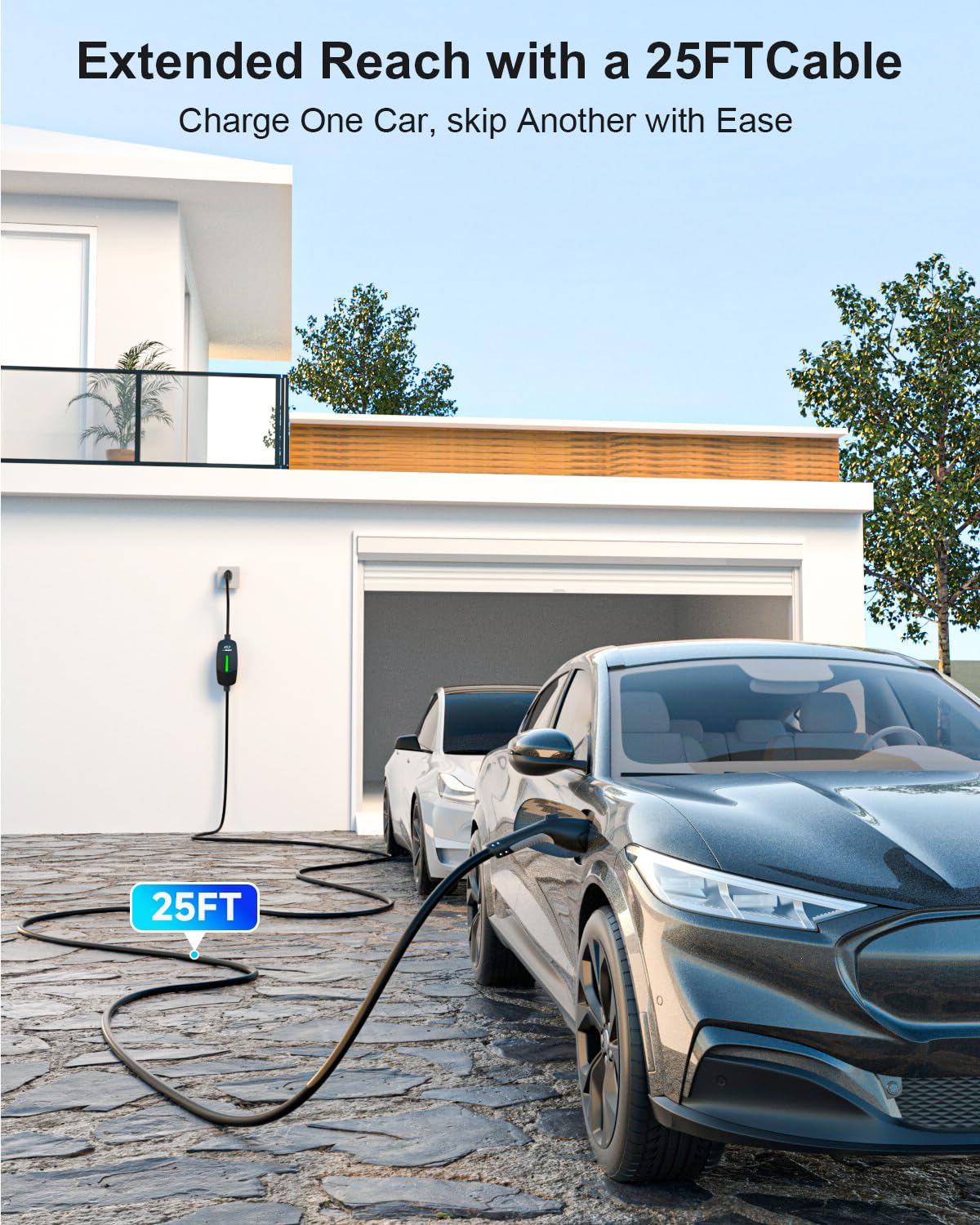 EVDANCE Level 1&2 EV Charger, Electric Vehicle Portable Charger with 25FT Cable, Home EV Charging Station for J1772 Electric Cars, 12A 120V/16A 240V, NEMA 5-15 & NEMA 6-20 Plug