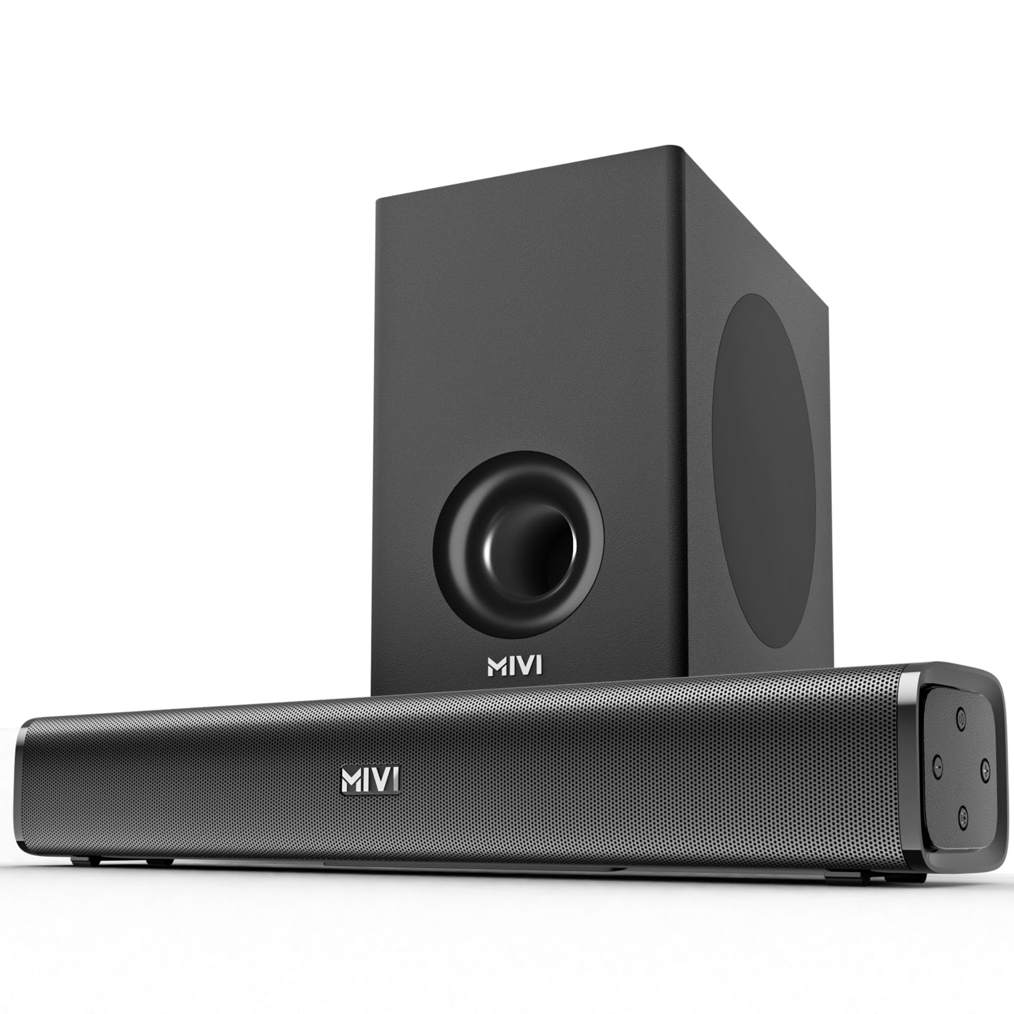 Mivi Hip Hop 300 Soundbar with Subwoofer [2025 Latest Launch], 90 Watts Compact Home Theatre Sound Bar and 1 External Sub-woofer, 2.1 Channel, Multipl...
