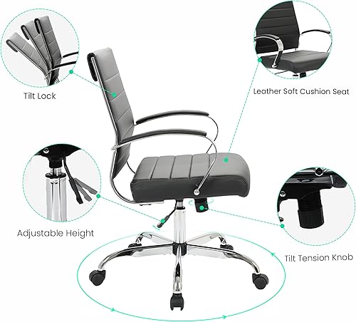Miniatura 8 de LeisureMod Benmar - Silla de escritorio de piel para oficina, silla giratoria ergonómica de respaldo medio con soporte lumbar, altura ajustable,
