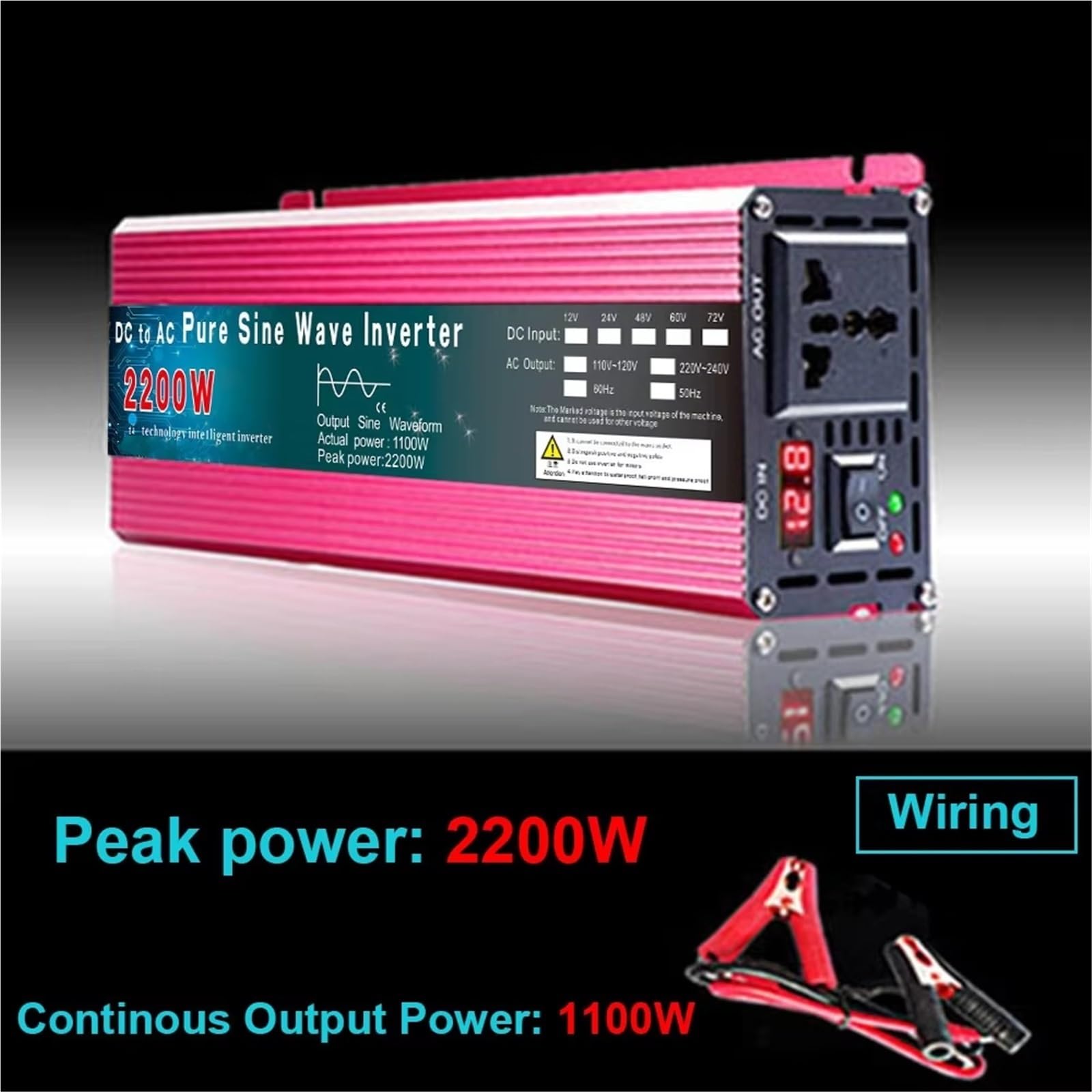 Inversor Inversor De 1000W 1600W 2200W 3000W CC 24V 48V 60V A CA 110-120V 60Hz Convertidor Voltaje Onda Sinusoidal Pura Microinversor Coche Bricolaje Onda sinusoidal modificada(48V,2200W)