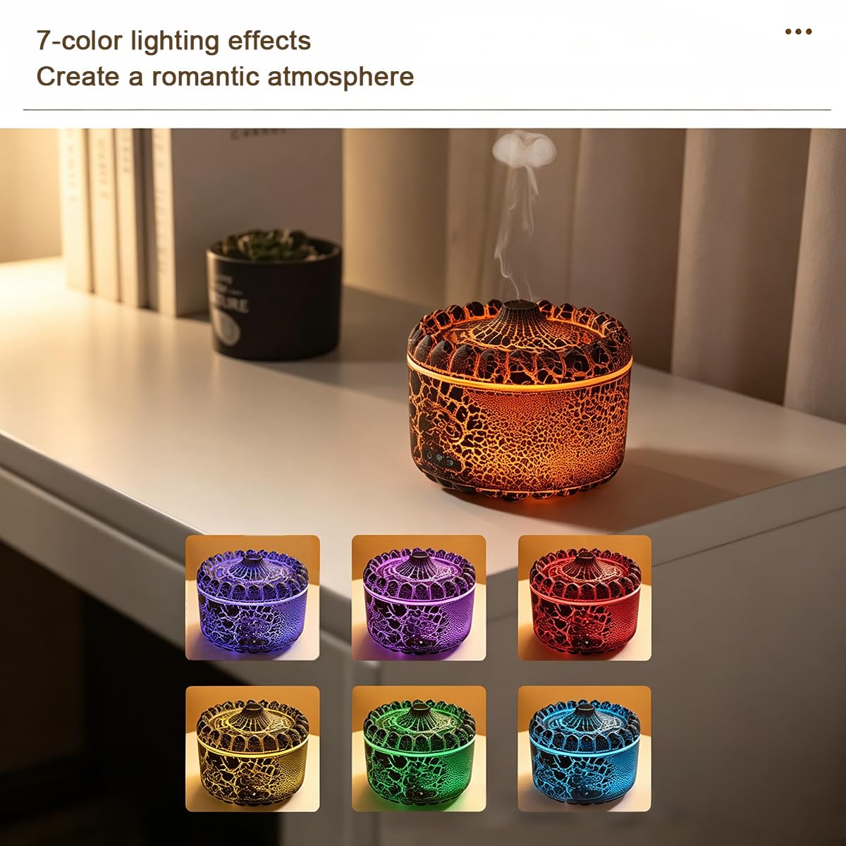 ThreeH Lava Aromaterapia Diffusore Telecomando Umidificatore Ad Ultrasuoni Doppia Modalità di Nebbia E Luce a 7 Colori Timer per Camera Da Letto Yoga Ufficio