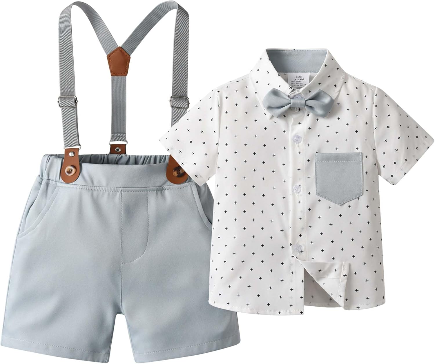 Boarnseorl Baby Boys Gentleman Outfits Shorts Sets,Infant Shirt + Shorts + Bow Tie + Suspenders