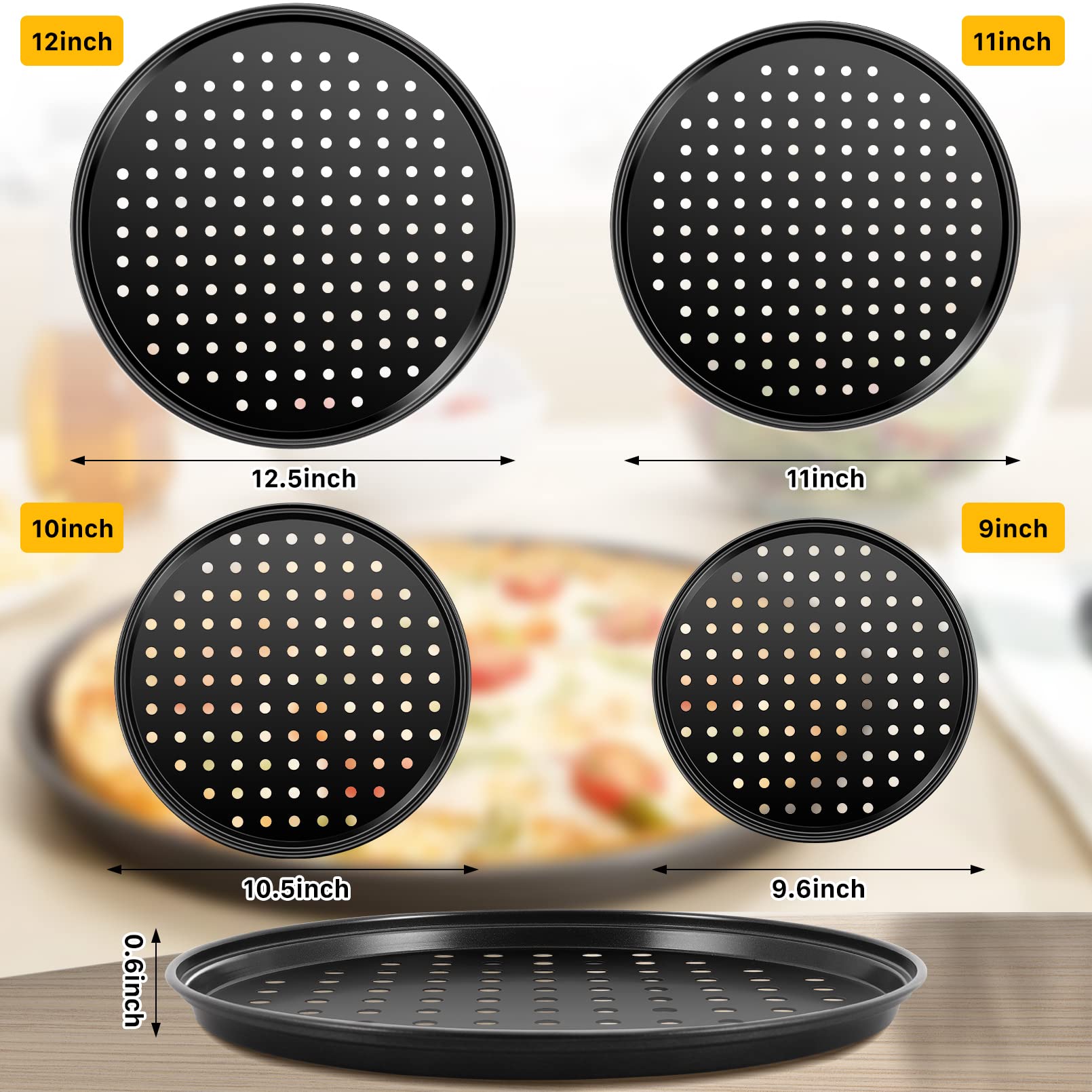 4 sartenes para pizza con agujeros, bandeja antiadherente para pizza, bandeja perforada, moldes redondos para pizza, bandeja para hornear pizza para el hogar de 9 pulgadas, 10 pulgadas, 11 2