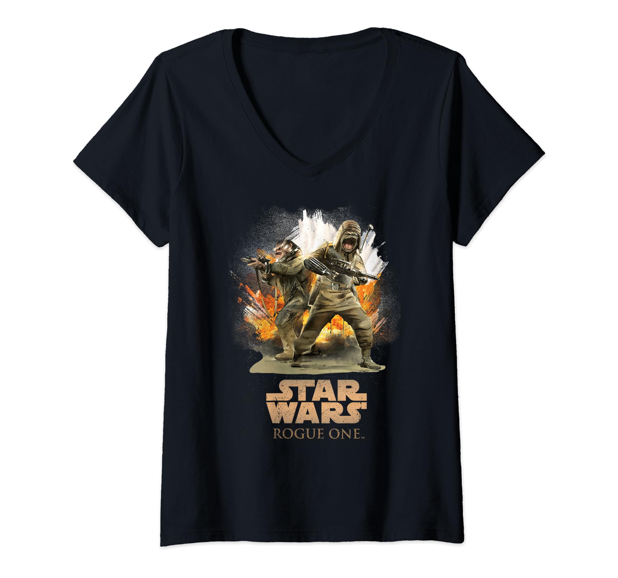 STAR WARSRouge One Pao And Biston Explosion Poster V-Neck T-Shirt
