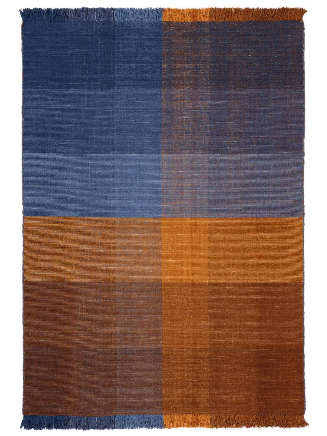 RugVista Aberdeen Alfombra, 140 x 200 cm, Naranja/Azul | Rectangular, Pelo corto, Limpieza en seco, Sala de estar, Dormitorio