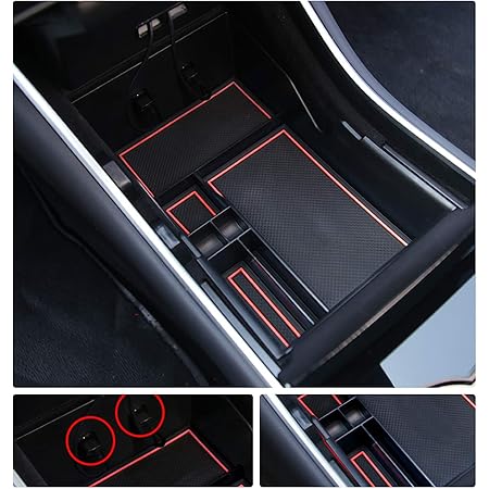 YEE PIN Model 3 Center Console Organizer Tray for Tesla Model 3 2018 2019 Model Y Center Console Storage Box Armrest Box Secondary Storage, Insert ABS Black Materials Tray (Red)