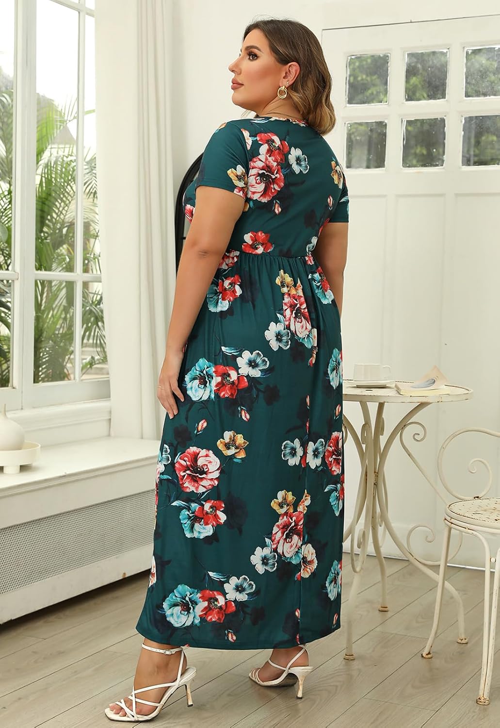 Nemidor Plus Size Maxi Dresses for Curvy Women Summer Casual Loose Short Sleeve Long Beach Dress with Pocket - Image 2