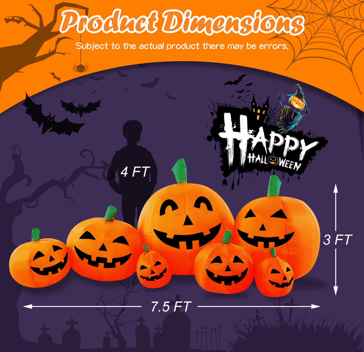 7.5FT Halloween Inflatables Decorations Pumpkin, Inflatables Outdoor Decorations Inflatable Pumpkin, Halloween Decorations Blow Ups Pumpkin for Yard,Party,Garden(7 Built-in LED Lights Set)