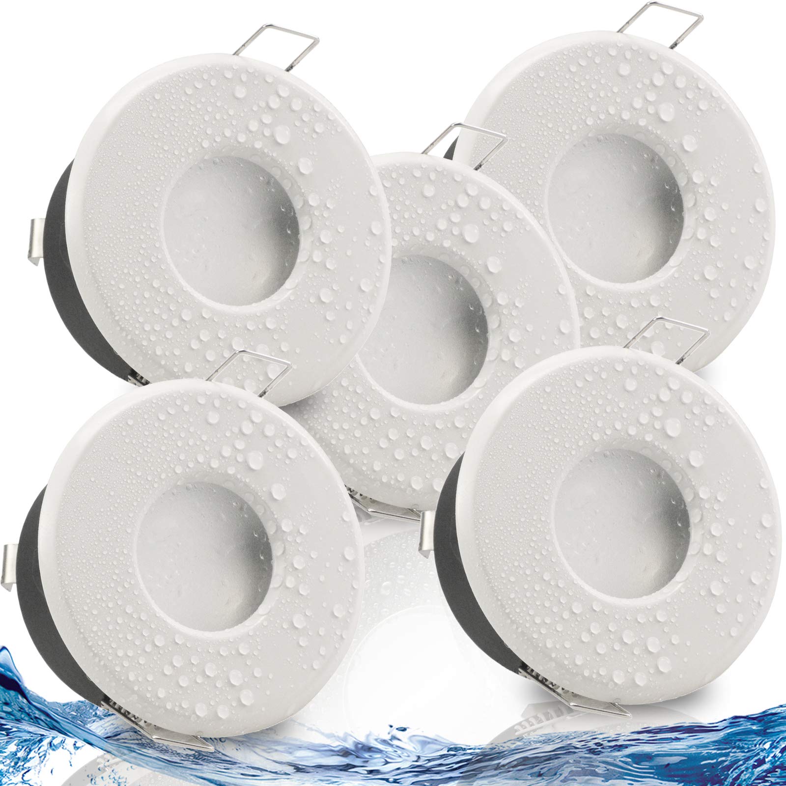 trendlights24 MER IP65 LED Bad Einbaustrahler flach 5W dimmbar 230V 5er Set | Weiß, rund, Einbautiefe 50 mm, Warmweiß, 3000k, 110°, Decken Einbauspots, Feuchtraum, außen, LED austauschbar