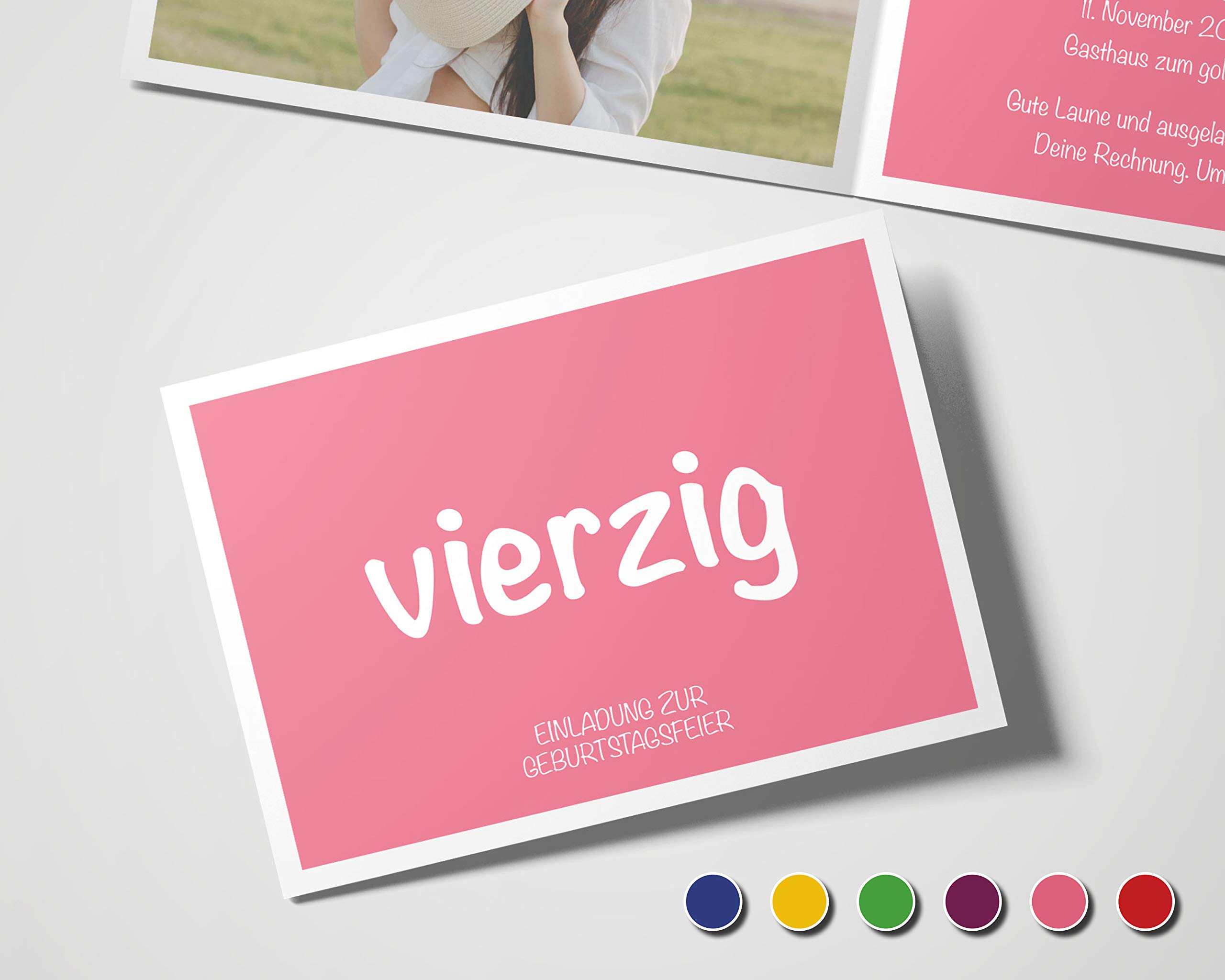 Cartes d'invitation d'anniversaire pour anniversaire - Carrées tous les ans, Rose, 40 Stück