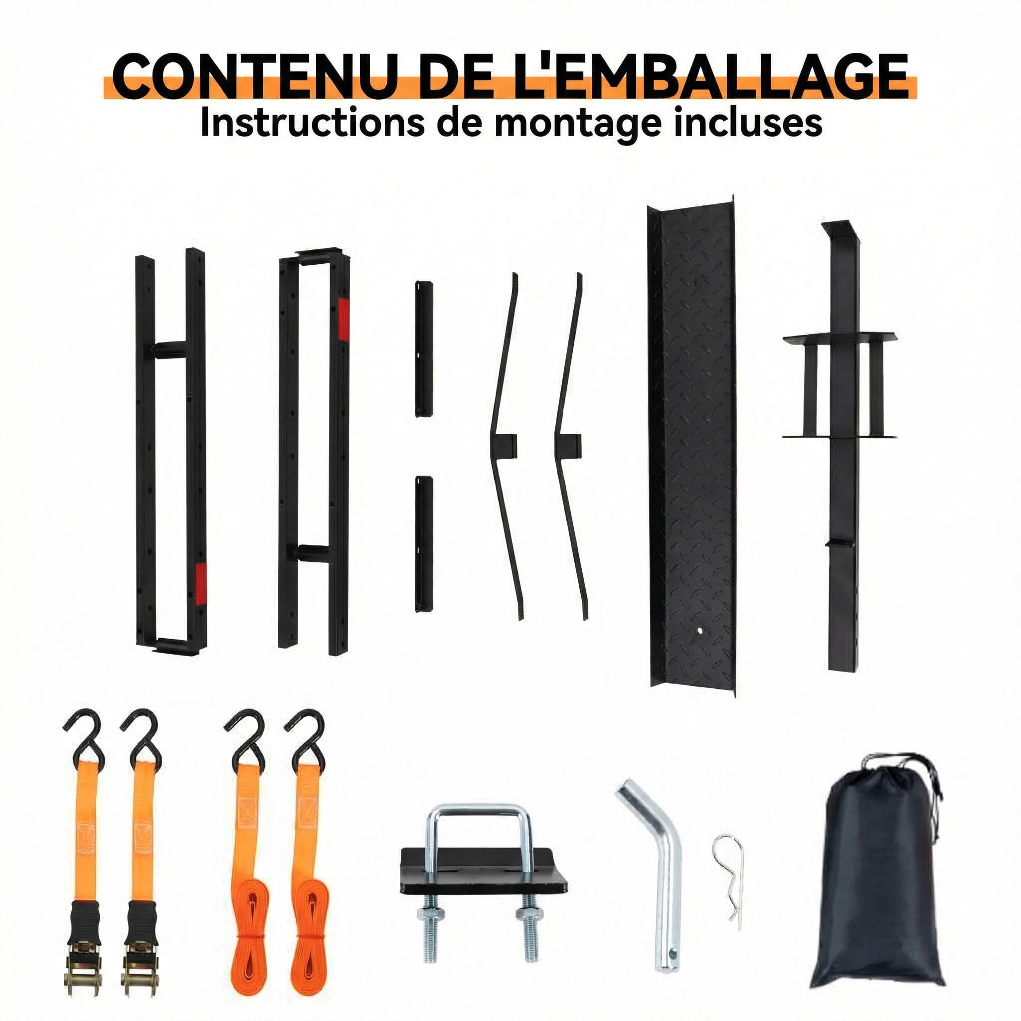 GarveeTech Porte-Bagages Moto 270kg, Rampe + Anti-Bascule, Uniquement pour Attelage Carré Américain 5cm (Standard US, Non Sphérique), pour Moto