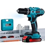 Cordless Drill with 2 Batteries and Charger, 21V Electric Drill Cordless, Portable Power drill Set, 3/8