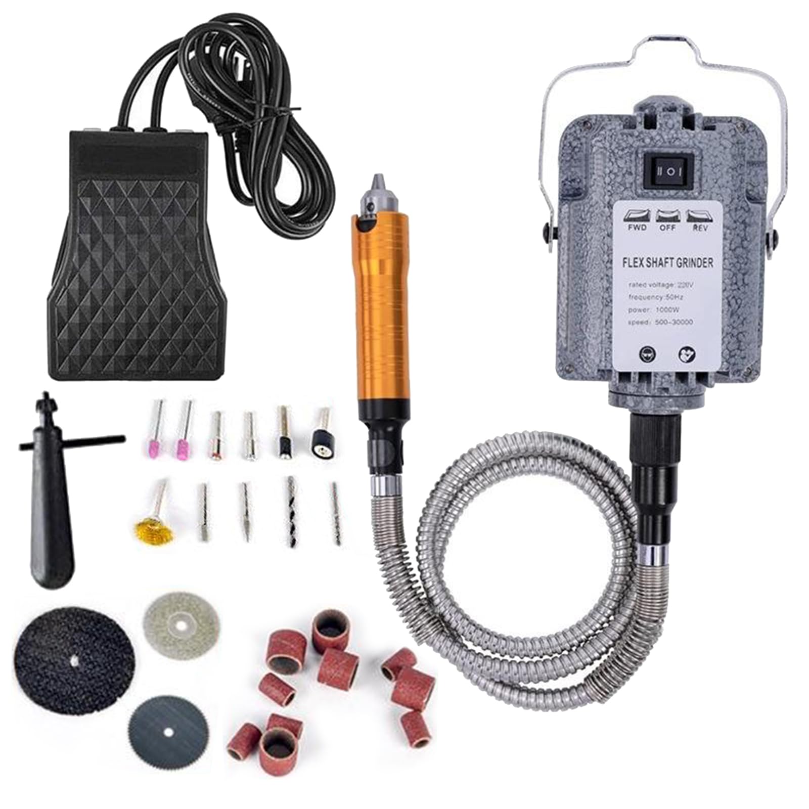 1000W Rotary Tool Flexible Shaft Grinder Flexible Shaft Hanging Electric Cutter 500-30000RPM Multifunction Grinder Tool Repair Kit