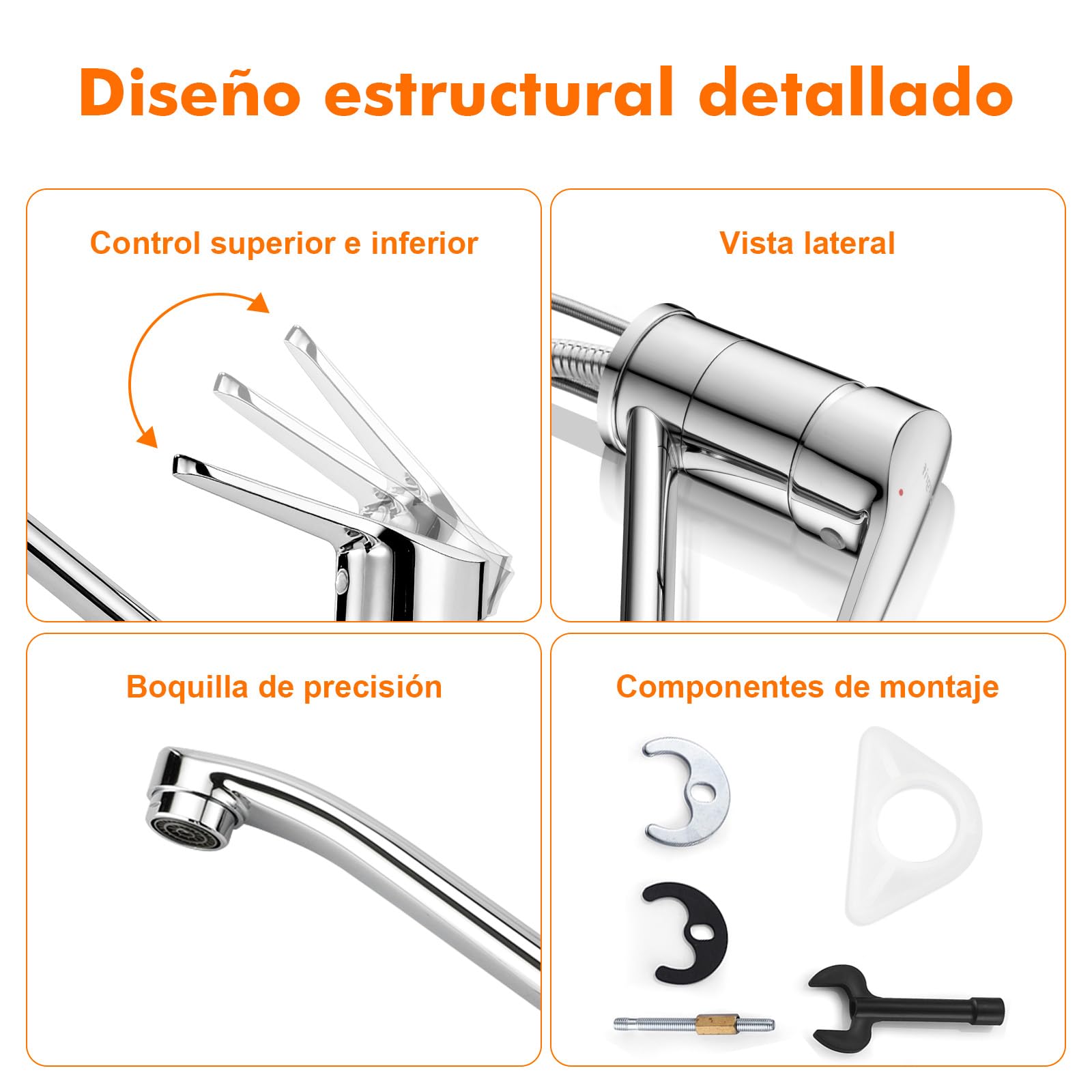Ibergrif Grifo de Baño y Cocina, Grifo Mezclador para Lavabo con Ahorro de Agua, Agua Fría y Caliente, Latón Cromado Plata, 2 Adaptadores G1/2"-M14450