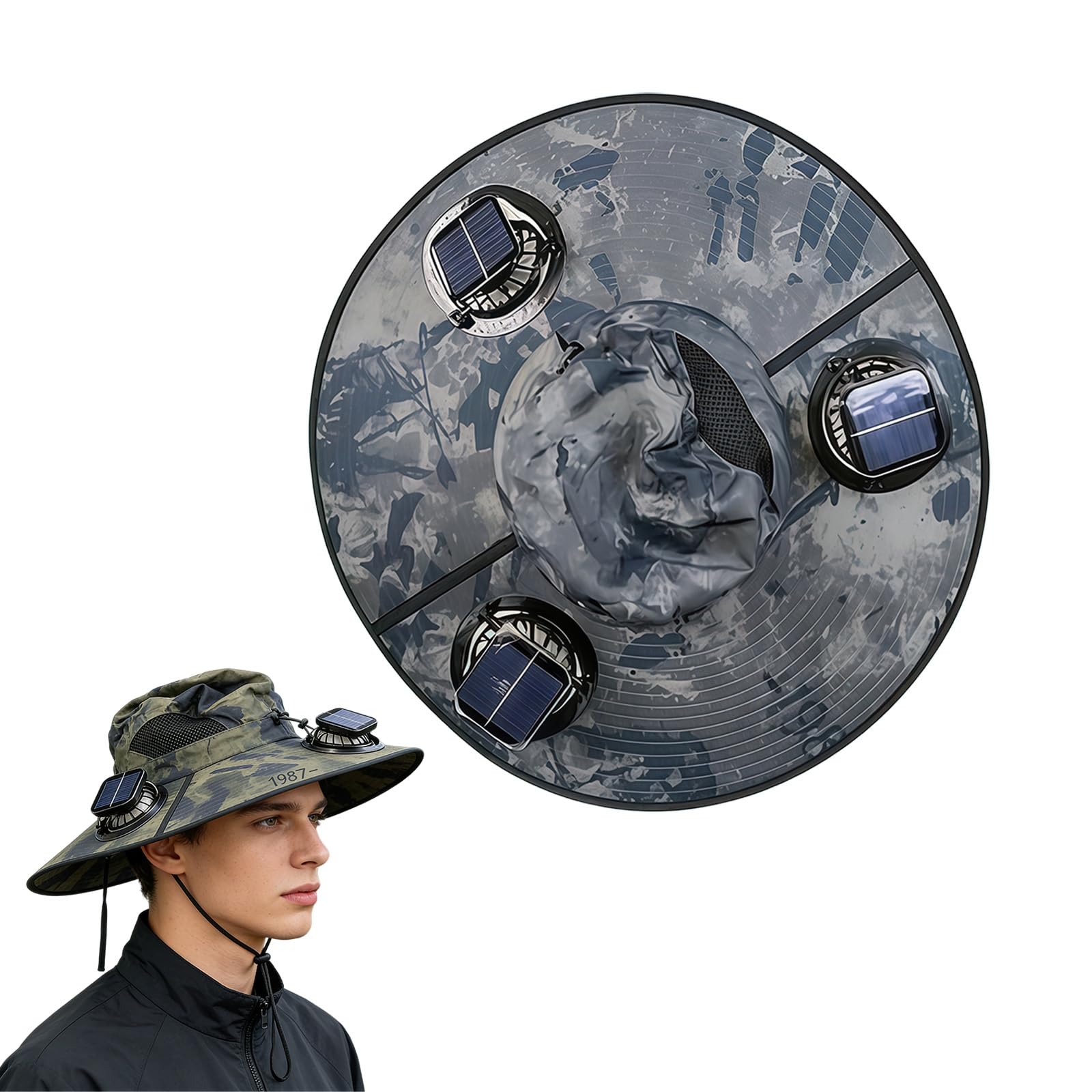 Cappello di raffreddamento a energia solare con 3 ventole integrate 50+ protezione solare per attività all'aperto, pesca, escursionismo, campeggio, cappello rinfrescante all'aperto