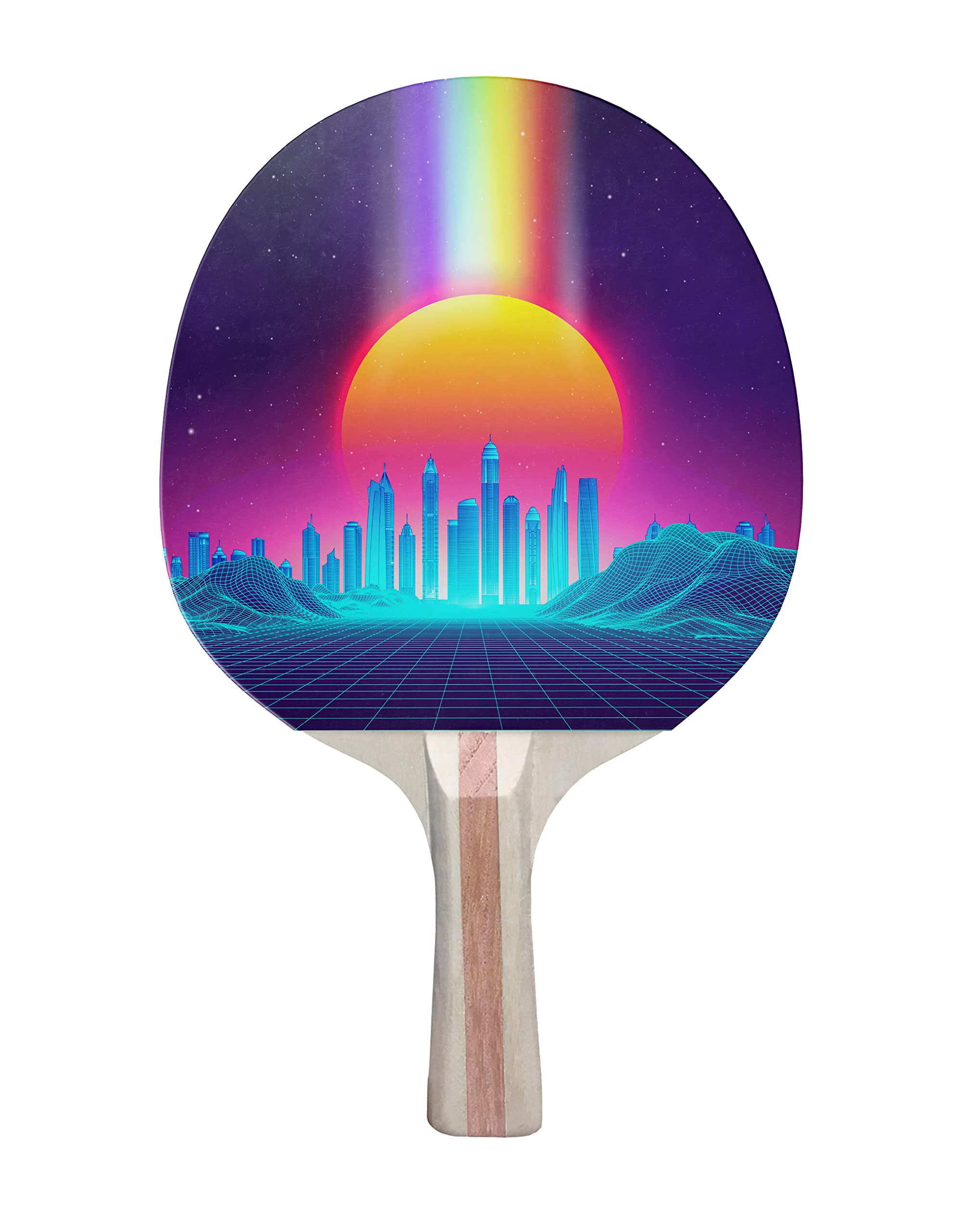TigerTail Sports Retro Future Colorful Design Ping Pong Paddle, Premium 5 Ply Table Tennis Racket (Black on Back)