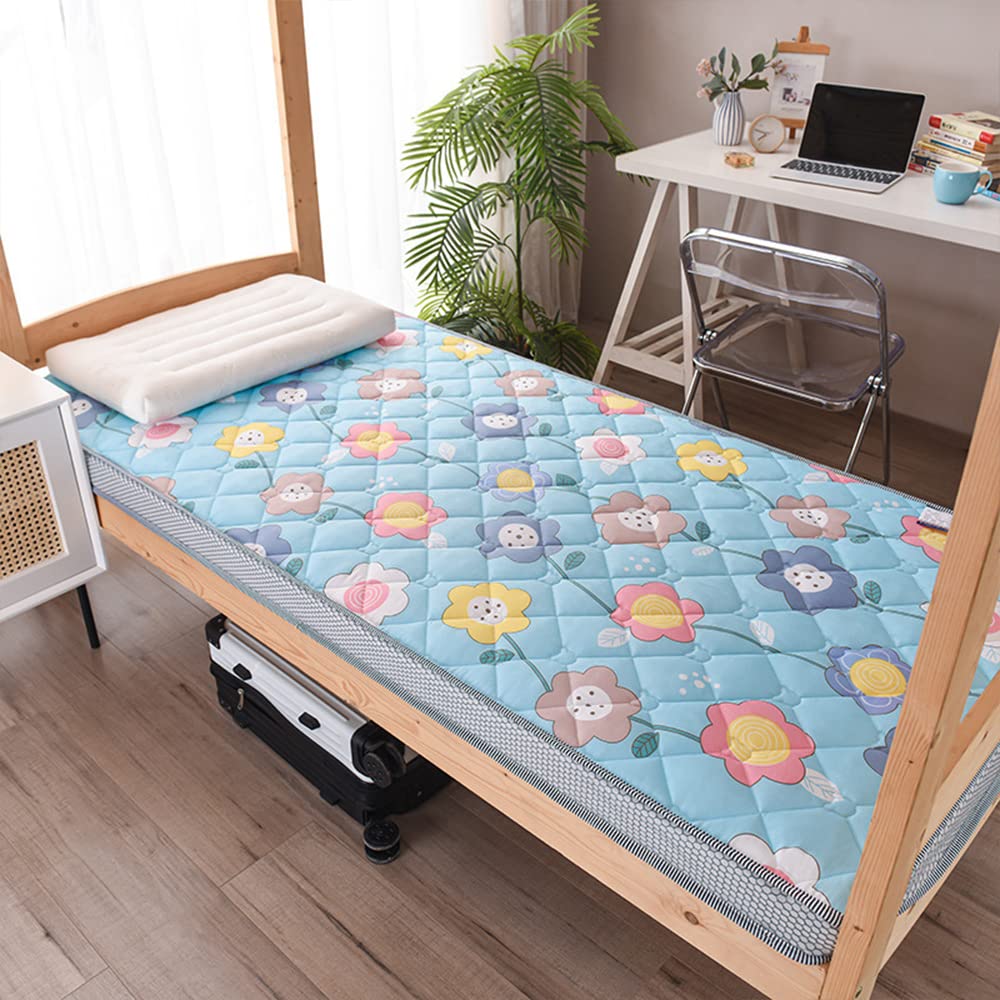 Japanese Futon Mattress Single Foldable Roll Up Mattress for Student Dormitory Tatami Floor Mat Twin Full Queen King Portable Kids Sleeping Pad Camping Mattress Topper,Flower2,180x200cm Color Light Blue