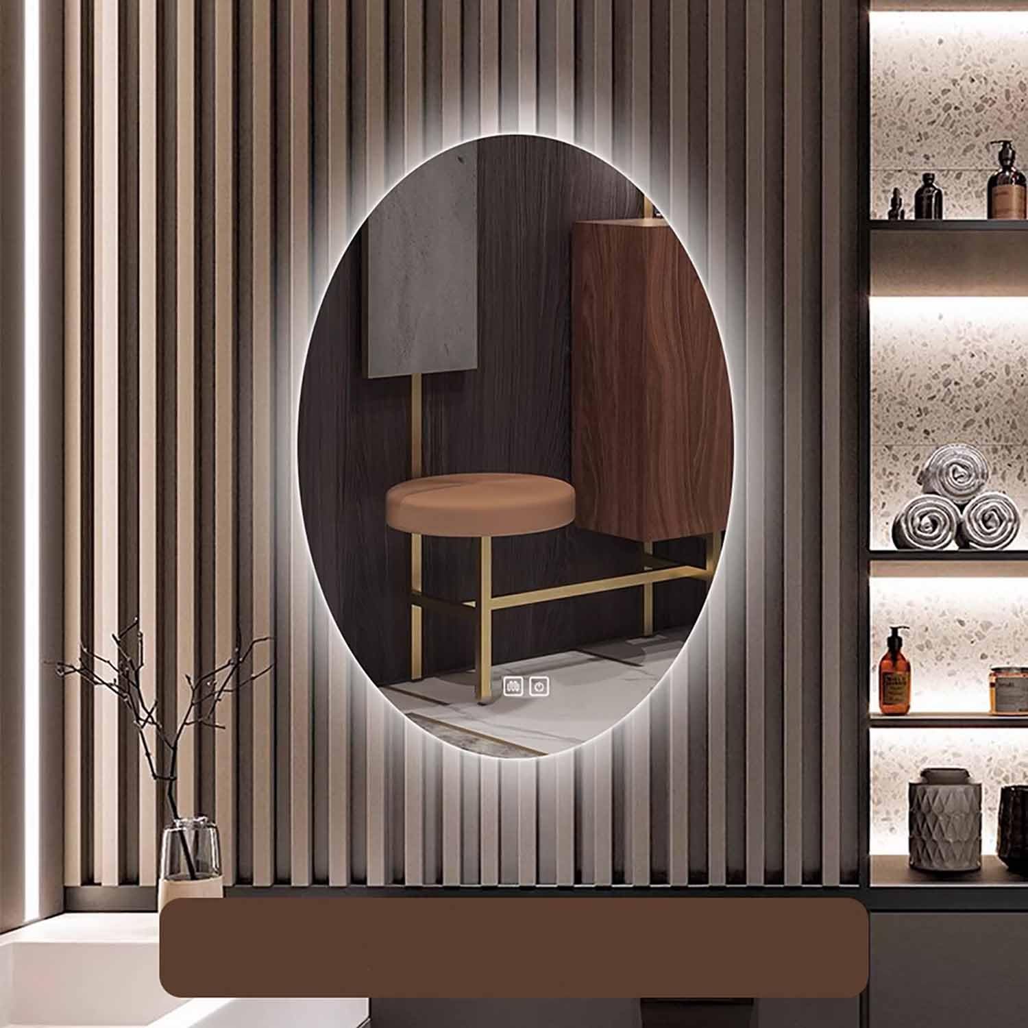 FGXHHS 30"x40" Oval Backlit LED Bathroom Vanity Mirror 28"x36" Fogless Lighted with Lights 3-Color Dimmable Frameless Touch Switch(36 * 28inch/90 70cm)
