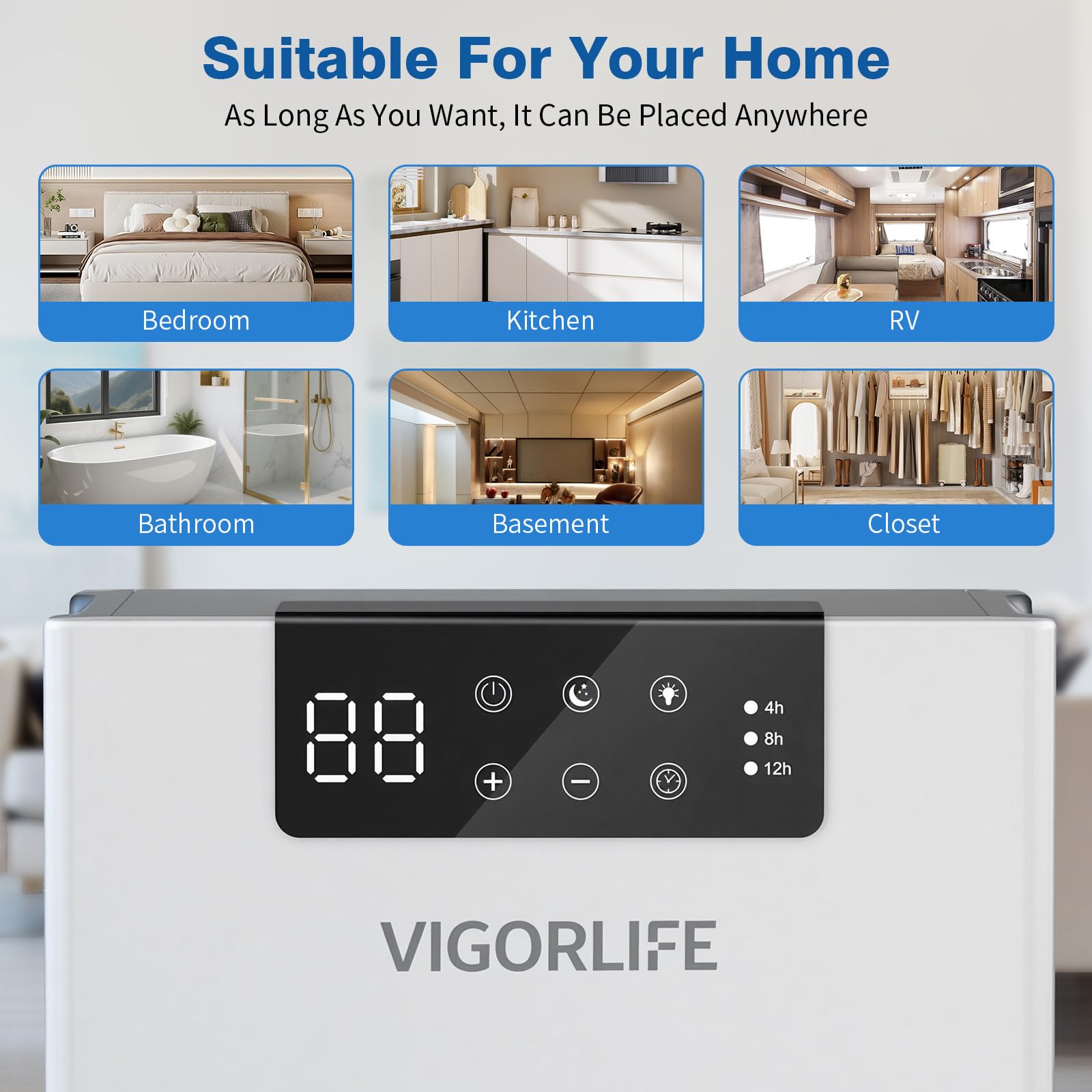 Deumidificatore elettrico, silenzioso, 2800 ml, con sbrinamento automatico, timer e display LED, 7 colori, assorbitore di umidità per casa, guardaroba e ripostiglio (Bianco)