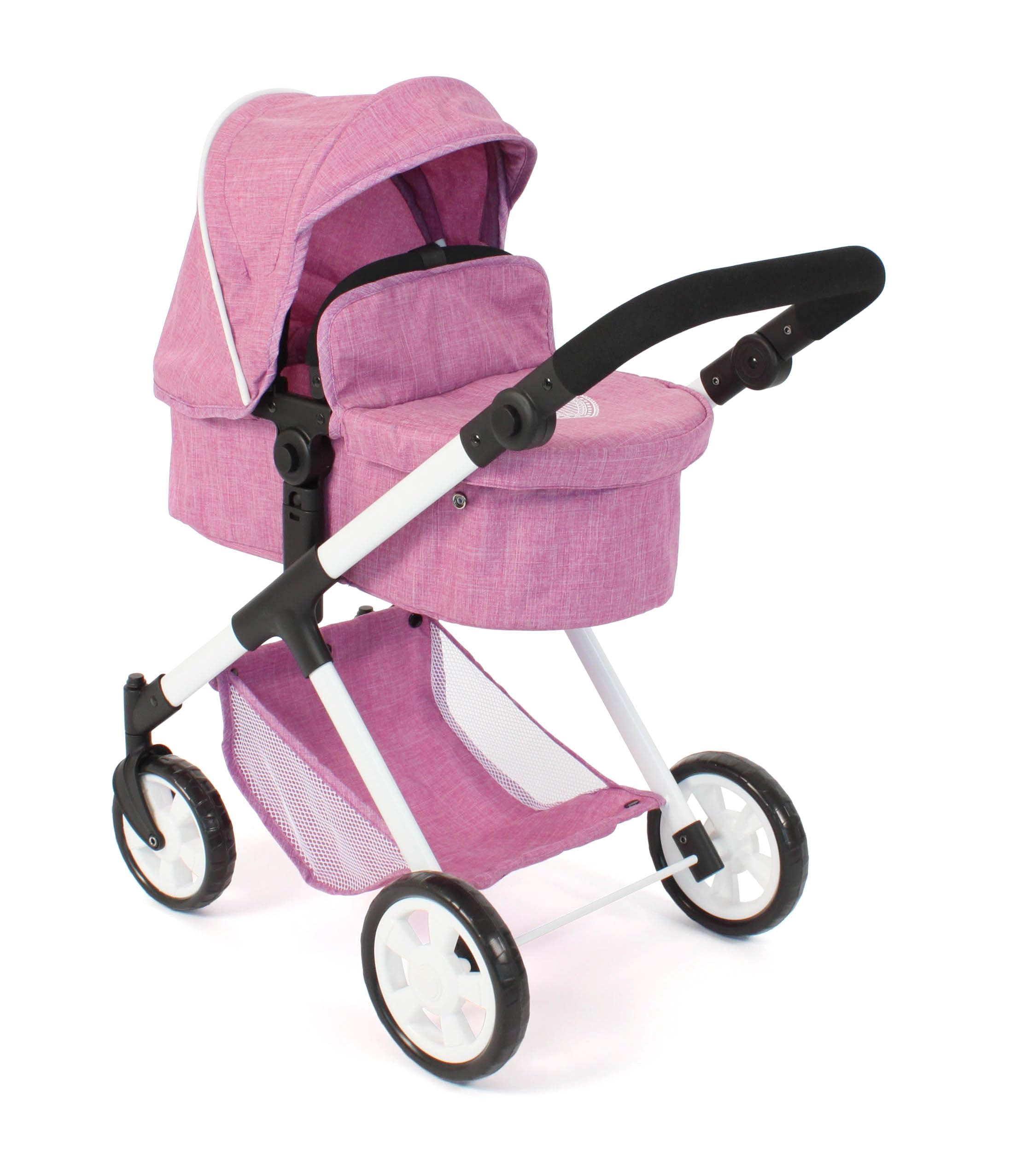 Bayer Chic 2000 2 w 1 wózek dla lalek Mila – dżinsy różowe – uchwyt z regulacją wysokości 39-72 cm – nowoczesny stelaż – lalki do 50 cm – 3-7 J.