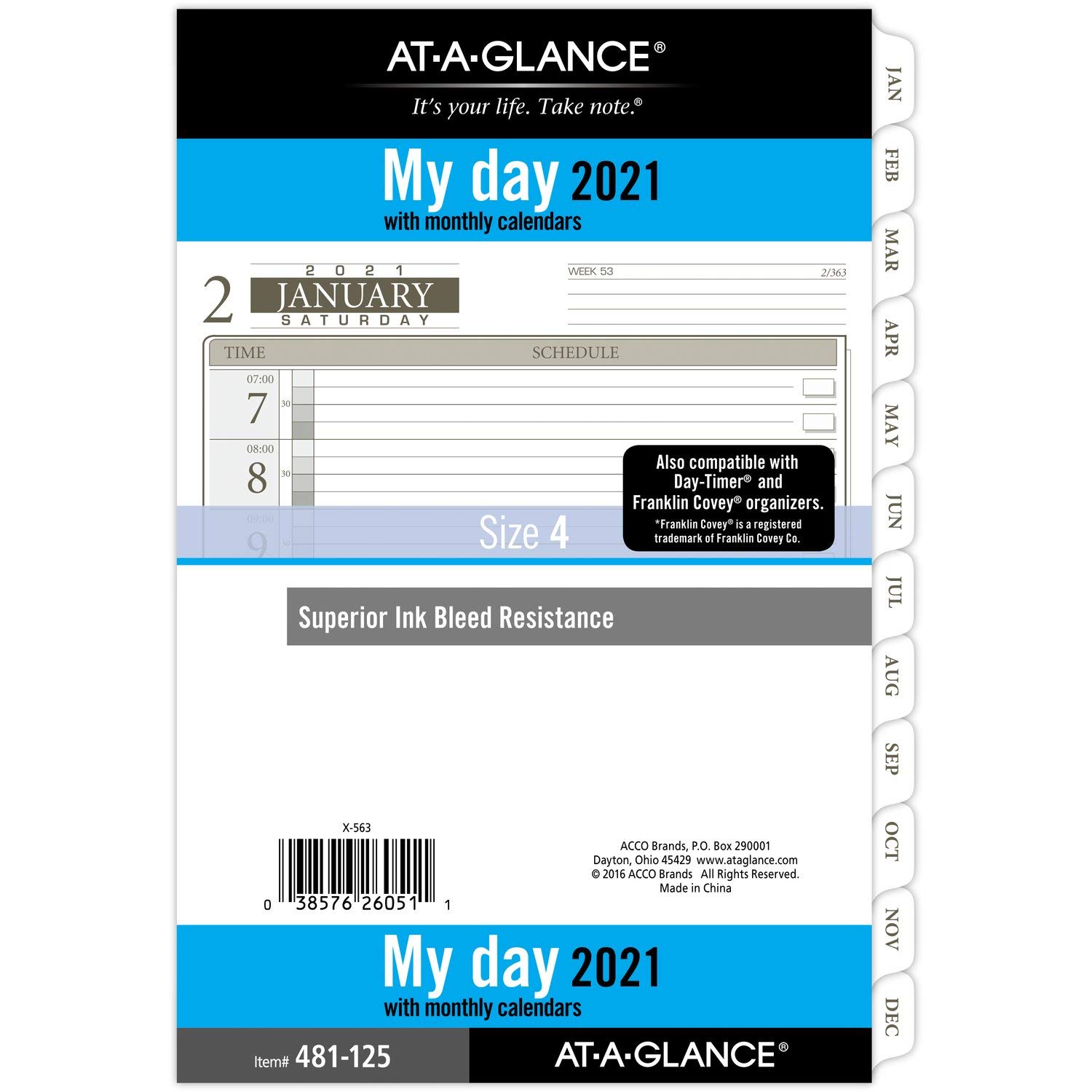 AT-A-GLANCE, ricarica per agenda giornaliera 2021, 14 x 21 cm, misura 4, una pagina al giorno (481-125-21)