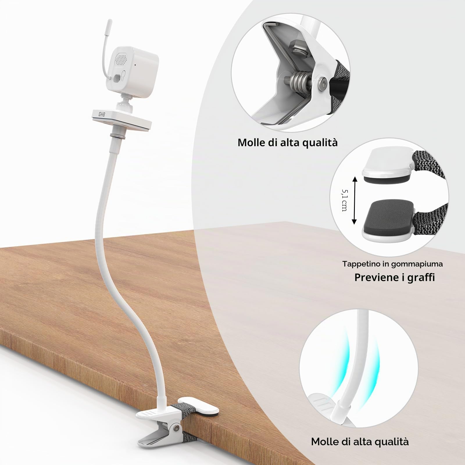 HOLACA Supporto a clip compatibile con GHB ABM700/SM50B, supporto baby monitor per 720P OBVHNUA 900ES1/900ES2
