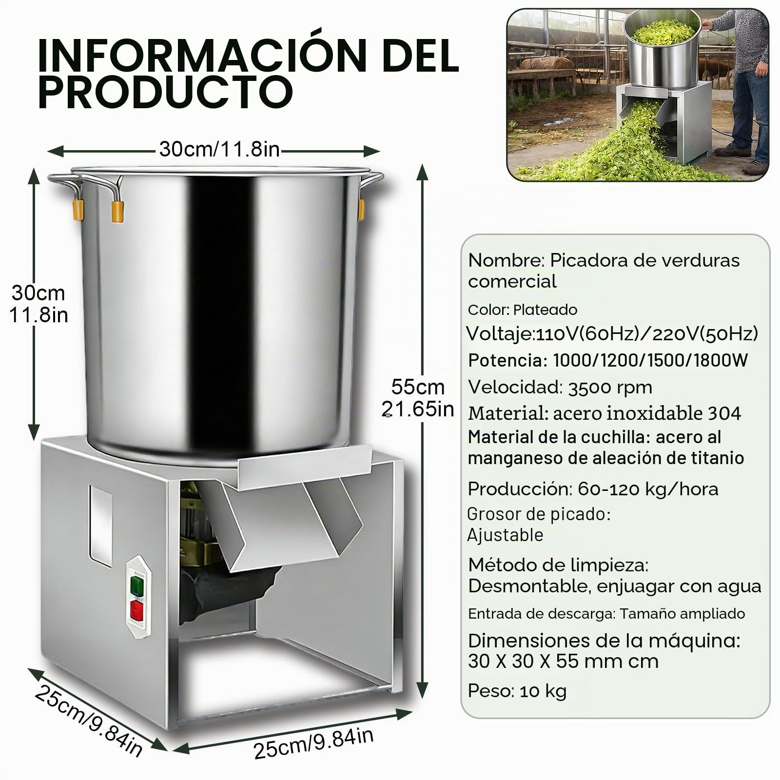 Trituradora Cría, Procesador Piensos for Aves Corral con 4 Cuchillas, 3500RPM,Picadora Verduras Acero Inoxidable,Puerto Alimentación Grande para Pastos Y Alimento De Ganado 1800W