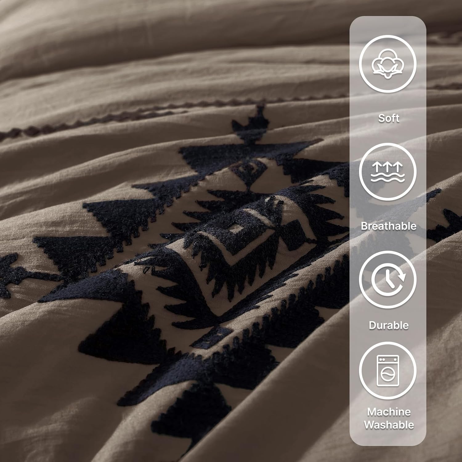 MaiRêve Embroidery Queen Size Comforter Set Taupe Grey, Boho Farmhouse Western Bedding Set 7 Pieces, All Season Bed in A Bag Comforter Set with Sheets, Pillowcases & Shams - Image 6