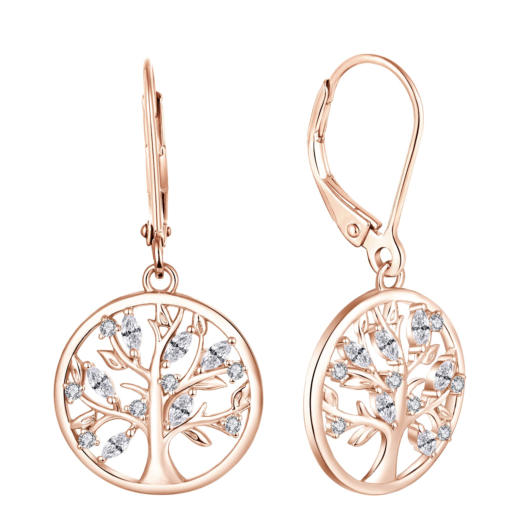 JO WISDOM Mujer Pendientes de plata de ley 925,Pendientes árbol de la vida con Circonita Cúbica AAA para niñas