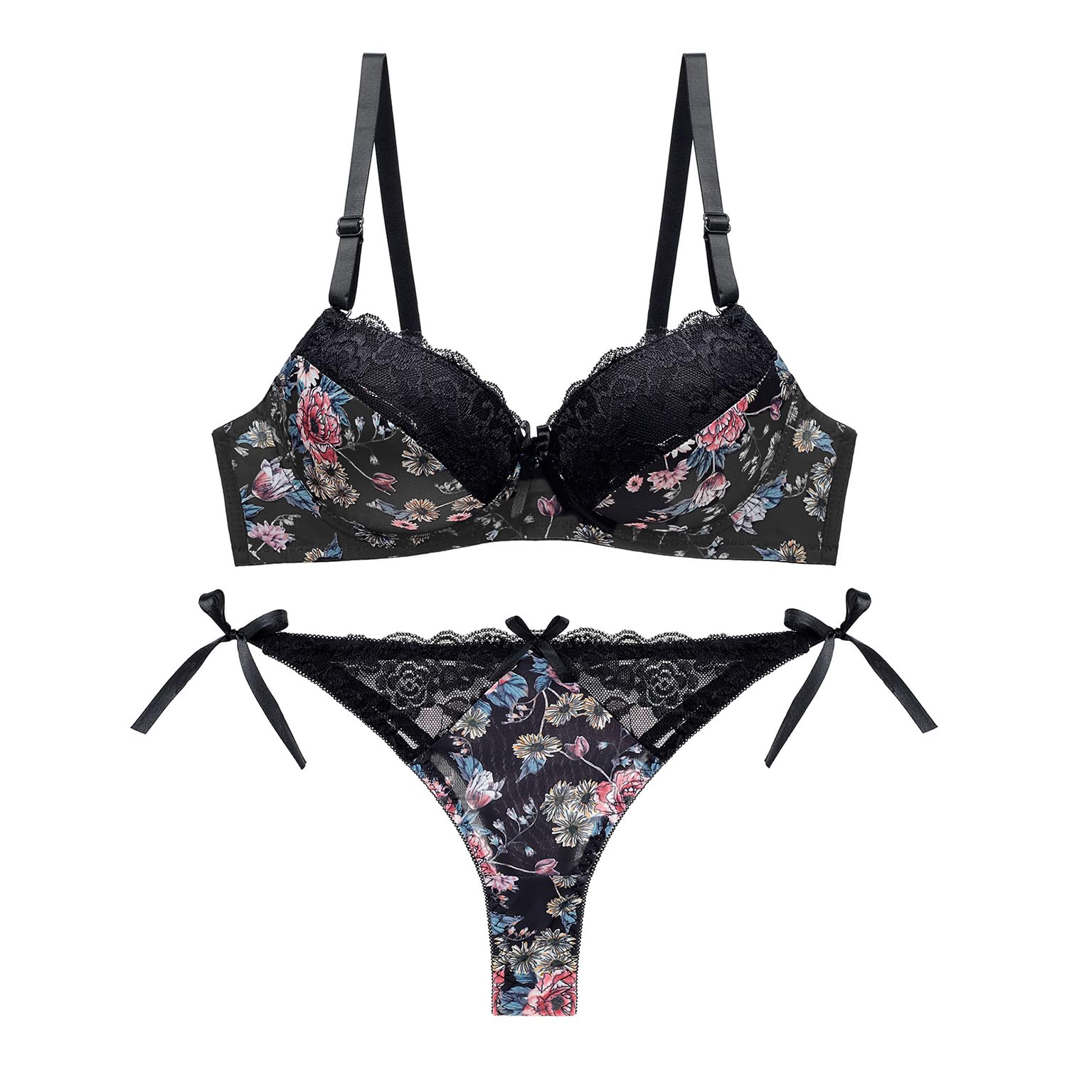Women's Padded Wired Bra & Panty Set – Comfortable Support Lingerie Set in Black-image-39