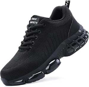 OWIF Steel Toe Safety Shoes for Men Women Lightweight Work Shoes Comfortable Cushion Construction Shoes
