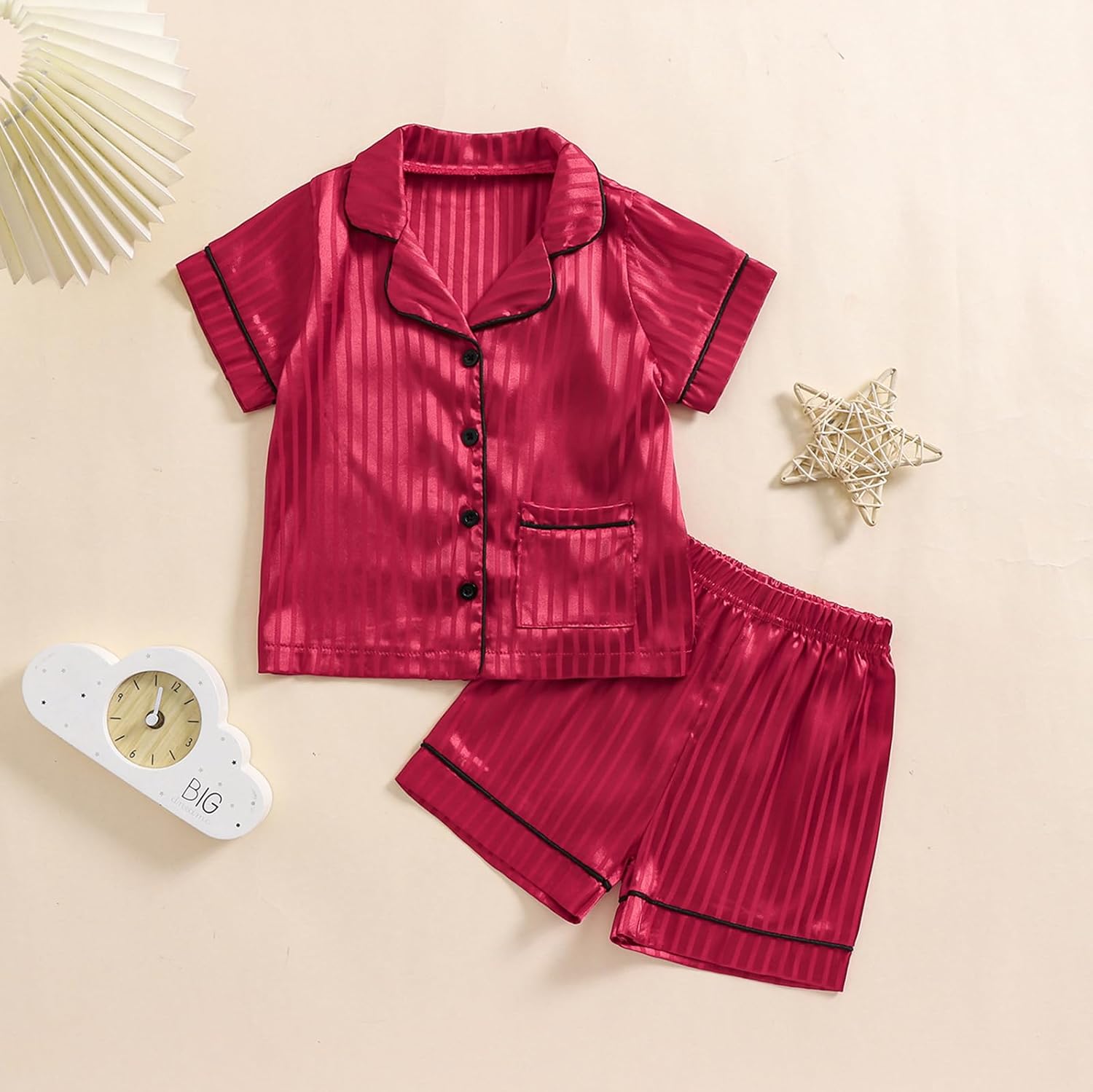 Kuriozud Toddler Kids Little Girls Birthday Pajamas First Birthday Short Sleeve Satin Silky Pjs Set Shorts Nightwear Sleepwea - Image 3