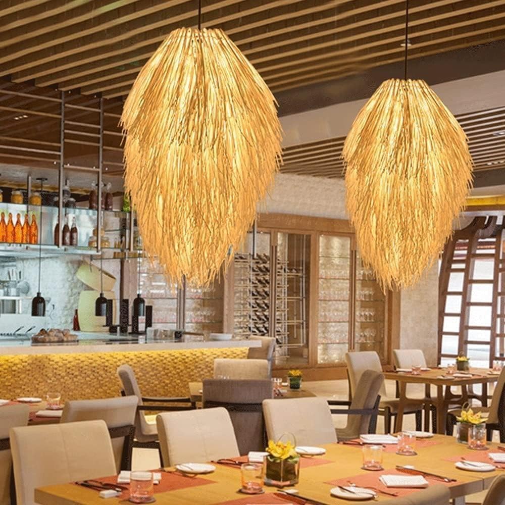 Generico LAUMZX Lampadario a sospensione in bambù europeo in rattan intrecciato a mano E27 Lampada a creativa a soffitto for ristorante Bar Sala da tè pranzo