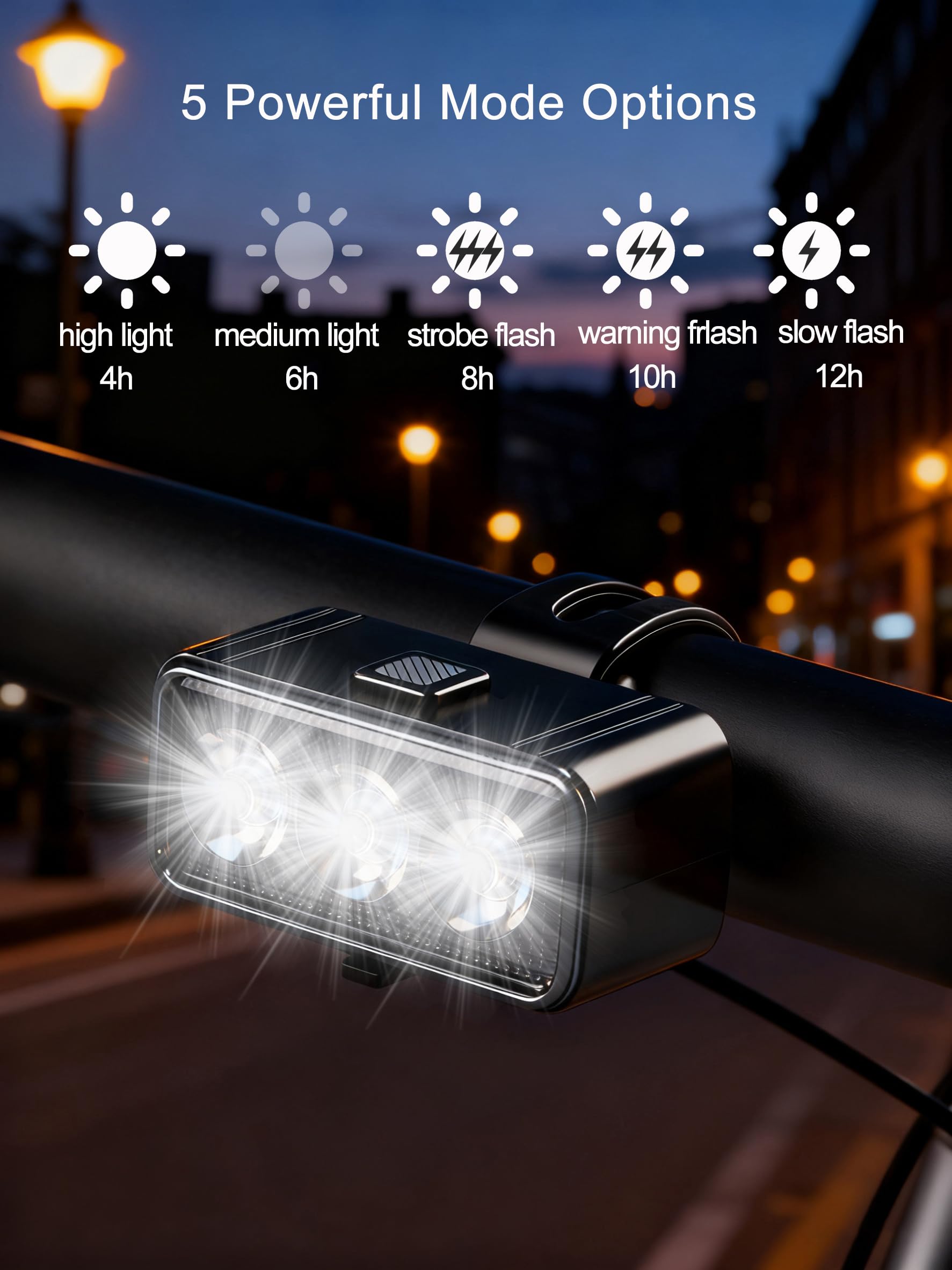 Kit di luci a LED per bicicletta, set di 2 fari e 2 fanali posteriori, luci ricaricabili impermeabili IPX4, 5 modalità anteriori/7 modalità, luci notturne posteriori per la sicurezza, per bambini
