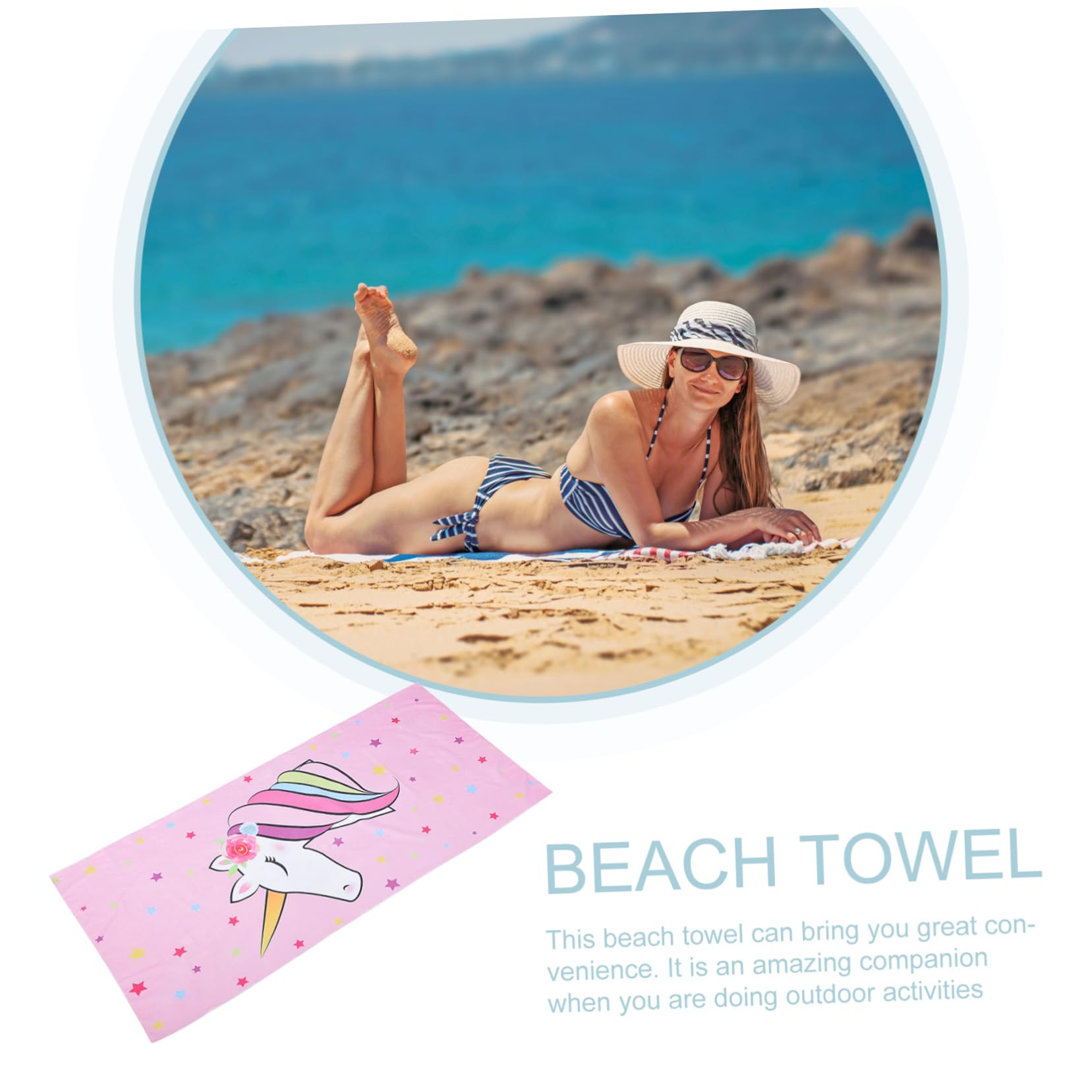 ULTECHNOVO 5 Pièces Serviette de Plage à Licorne Voyage Rose Enfants Couverture de Plage Filles Serviette de Plage Confortable Jolies Serviettes de Plage Fibre Superfine