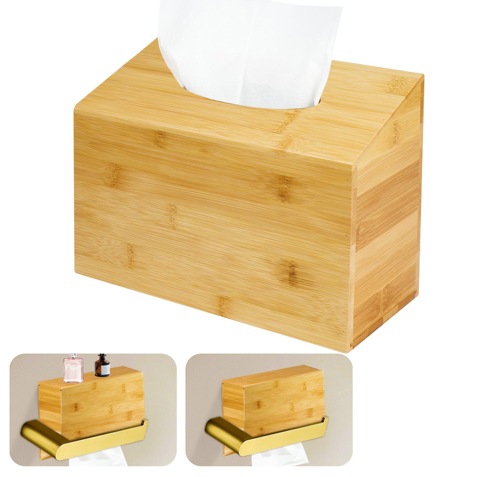 Hand Towel Box Cover for Kleenex with Sloped Top Natural Bamboo Tissue Box Fits Trapezium Kleenex Hand Towels