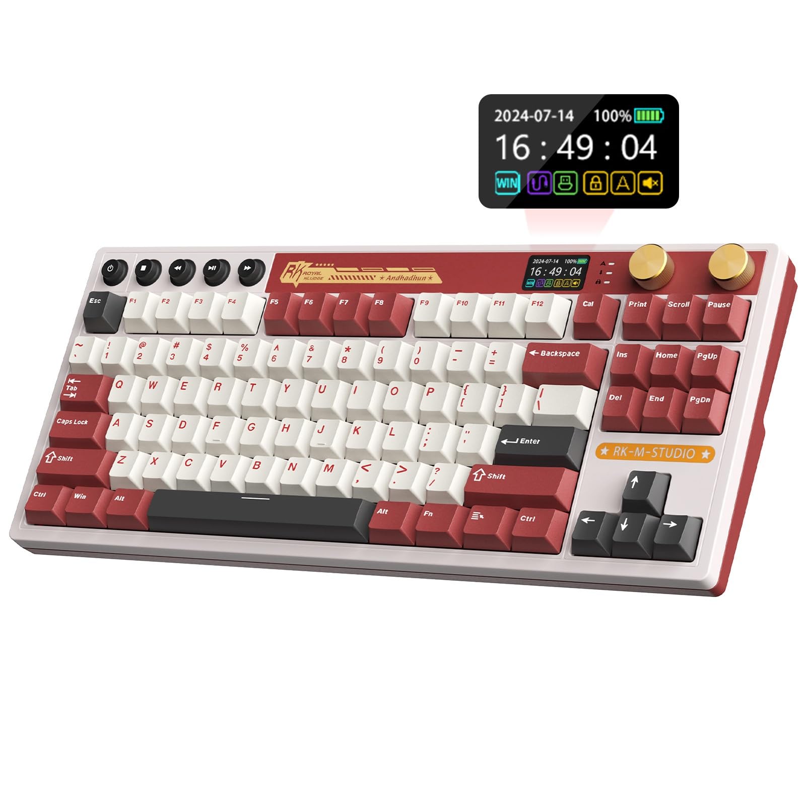 RK M87 Teclado US 75% Gasket BT/2.4G/USB-C Pantalla Dual Knob RGB Hot-Swap